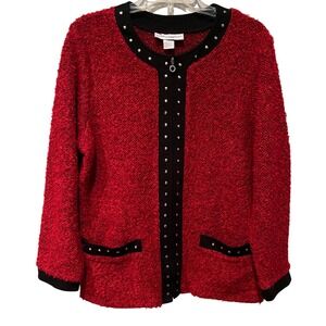 Cathy Daniels Textured Knit Studded Zip Front Cardigan Sweater Jacket Women's L